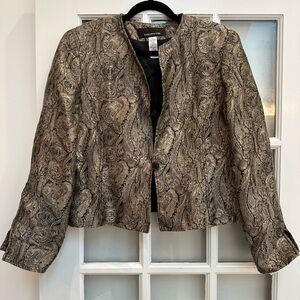 Jones New York Candlelight Paisley Gold Glam Rock Linen Silk Blazer Size 12 L